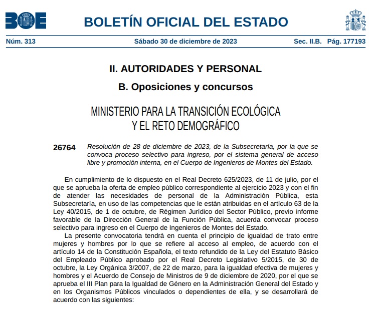 Convocadas 42 plazas para el Cuerpo de Ingenieros de Montes del Estado.

#forestal #oposición

Toda la información en este enlace: miteco.gob.es/es/ministerio/…