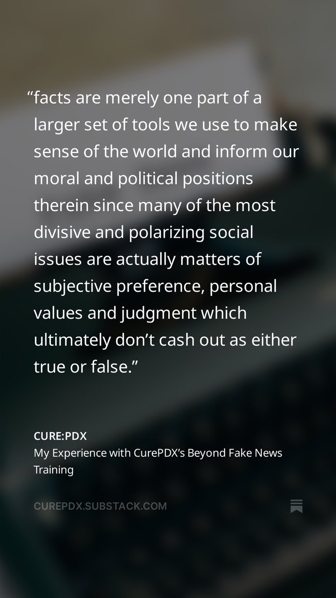 Understanding that facts aren’t perhaps the magic tool to facilitating productive &amp; non-polarizing exchange that we think they are is important. So what tools can help us have deeper dialogue? A CURE:PDX workshop attendee shares what he learned: curepdx.substack.com/p/my-experienc…