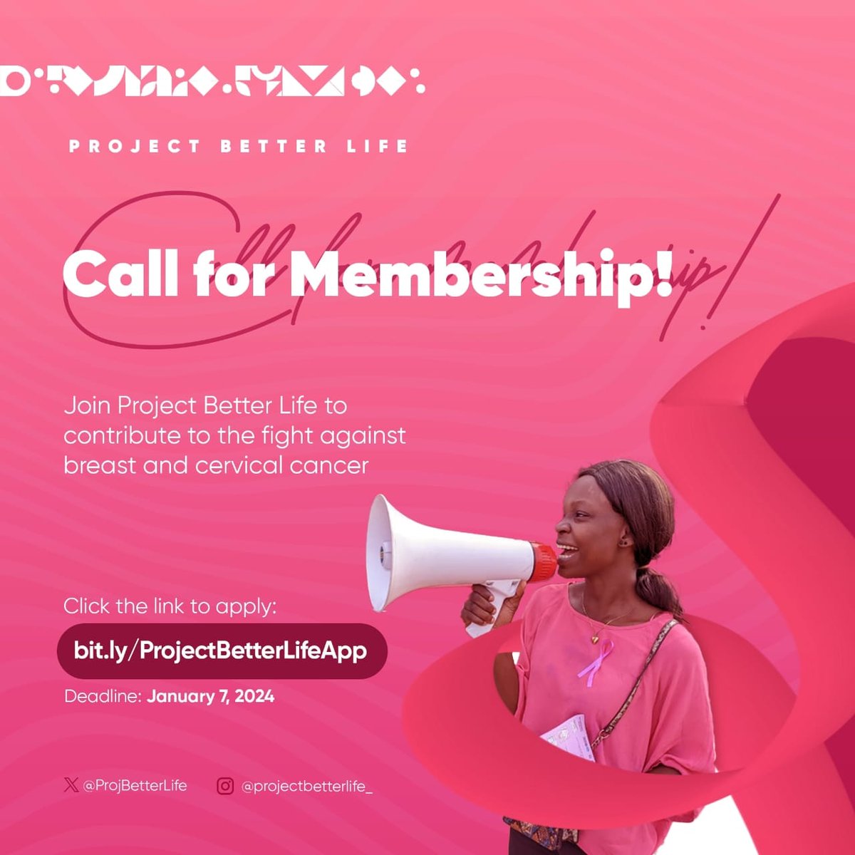 ProjBetterLife's tweet photo. 🎀Are you a student of the University of Ibadan who is interested in lending your voice and efforts to the fight against breast and cervical cancer?

Project Better Life is the right place for you.

Join us here:
https://t.co/ocn3Ou9UXx 

Applications close on January 7, 2024. https://t.co/n4AkFAoH26