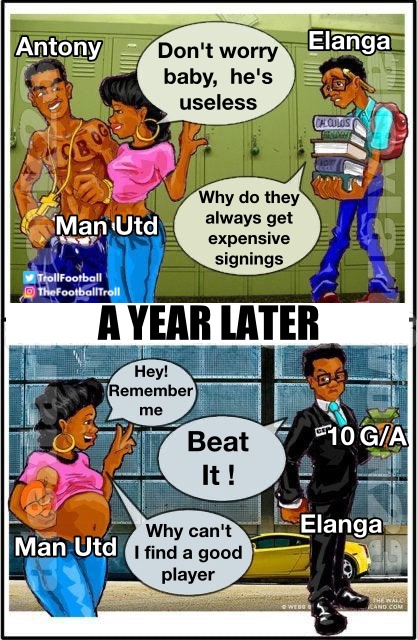 TrollFootball's tweet photo. Man United signed Antony and sold Elanga https://t.co/HWsgZDgoUp
