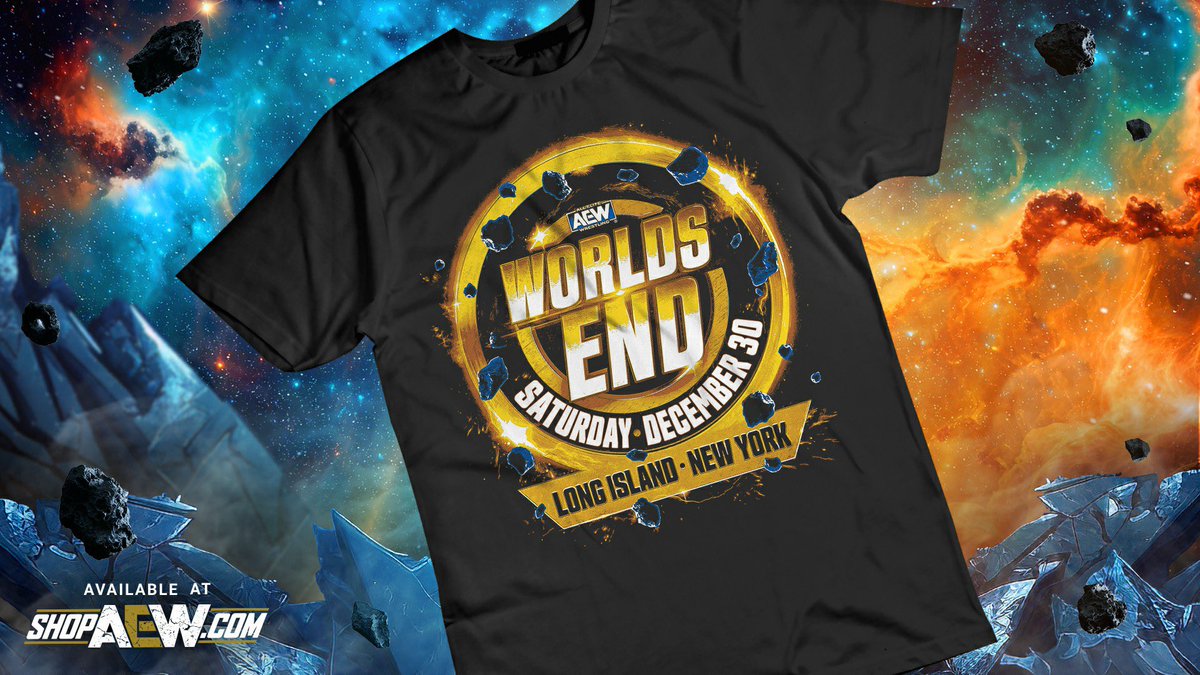 #AEWWorldsEnd is TONIGHT! Order the event shirt today at ShopAEW.com!