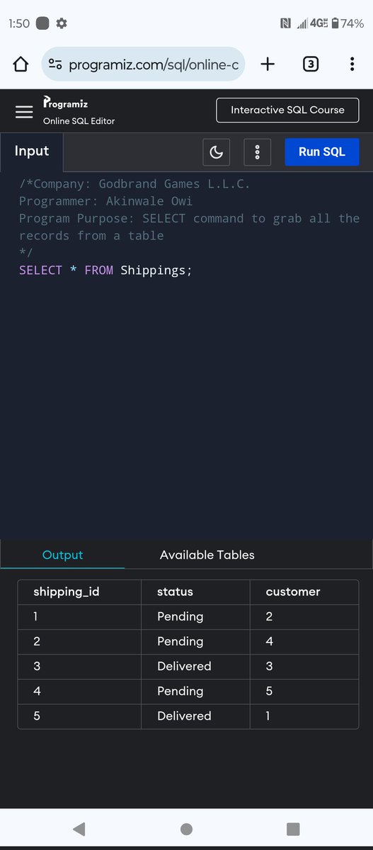 Greene_Gaming's tweet image. SQL: SELECT command to grab all the records from a table
#sqldevs #sqlscripts