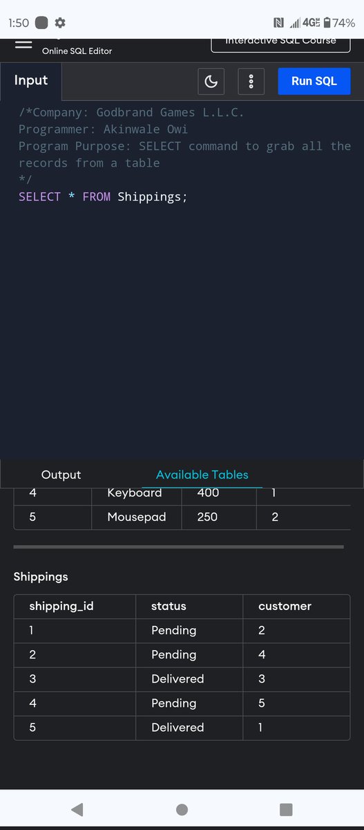 Greene_Gaming's tweet image. SQL: SELECT command to grab all the records from a table
#sqldevs #sqlscripts