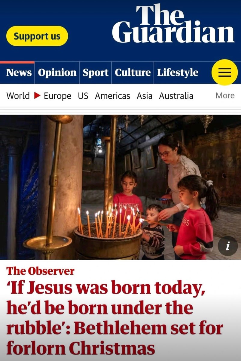 Really!? 
Can someone inform The Guardian: 
1 Betlehem is not near Gaza
2 NO Jews live in Bethlehem
3 Hamas would behead Jesus and burn him alive.
4 Jesus might not even be born - as Jesus’s mother would be killed with her foetus (as Hamas did on 7/10)
<a href="/guardian/">The Guardian</a> #missleading