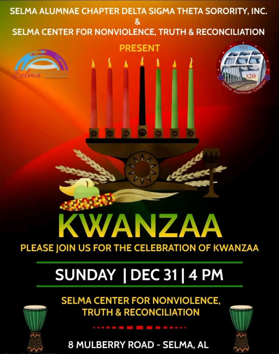 Happy Kwanzaa! Join us and Selma Alumnae Chapter of Delta Sigma Theta Sorority, Inc as we celebrate Kwanzaa with young people in our community! Let’s hear the wisdom of the children! See you tomorrow at 4 pm!