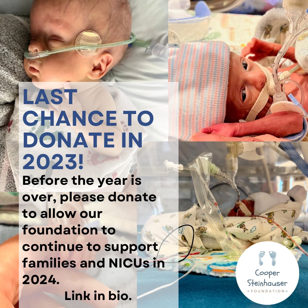 Two more days to donate in 2023! Every dollar helps us continue to support 16 partner hospitals and the families they serve. #nicu #nicusupport #nicubaby #nicumom #nicudad #nicunurse #nicudoctor #nicusocialworker

CooperSteinhauserFoundation.org/donate