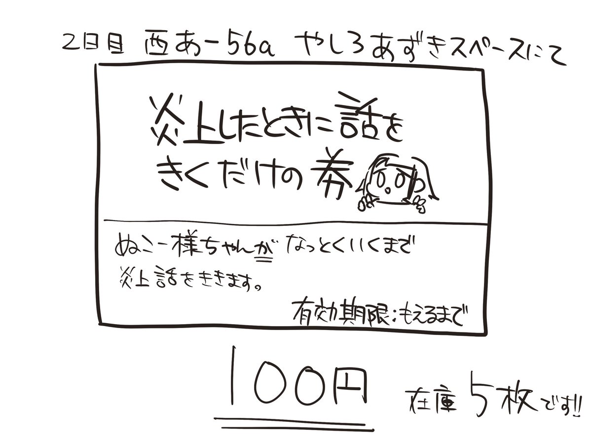 コミケ最終日、やしろあずきスペースに委託します。  100円です。 欲しい人はDM可能なXアカウントをやしろあずきに伝えてください。後日抽選し、当選者には個別に僕から連絡します。 お金はその時に徴収します。  デスマフィン買うついでにどうぞ!