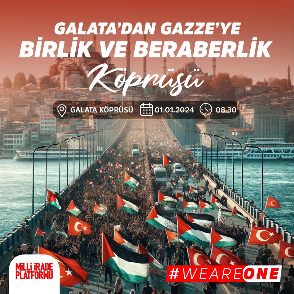 avadursun's tweet photo. Şehitlerimiz ve Filistinli kardeşlerimiz için 01 Ocak Pazartesi günü saat 08.30’da Galata Köprüsü’nde buluşuyoruz 🇹🇷🇵🇸

#WeAreOne https://t.co/MIu1JqgunD