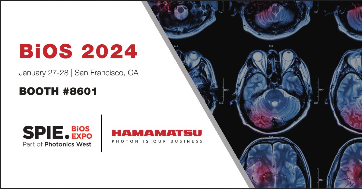 HamamatsuPhoton's tweet photo. Are you attending the BiOS Expo on January 27-28? Visit the Hamamatsu team in booth #8601 to see our solutions and devices for the generation and measurement of infrared, visible, and UV light. https://t.co/iMnnhEGP2M
#BiOS2024 | @SPIEtweets https://t.co/hzsNQwsJmz