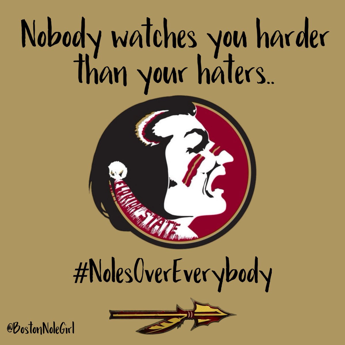 BostonNoleGirl's tweet photo. “Everyone is watching to see the Noles fail…”  😏😏😏

FSU: “We Do Not Care.”
#NolesOverEverybody 🏹 https://t.co/P8zGx6n9xf