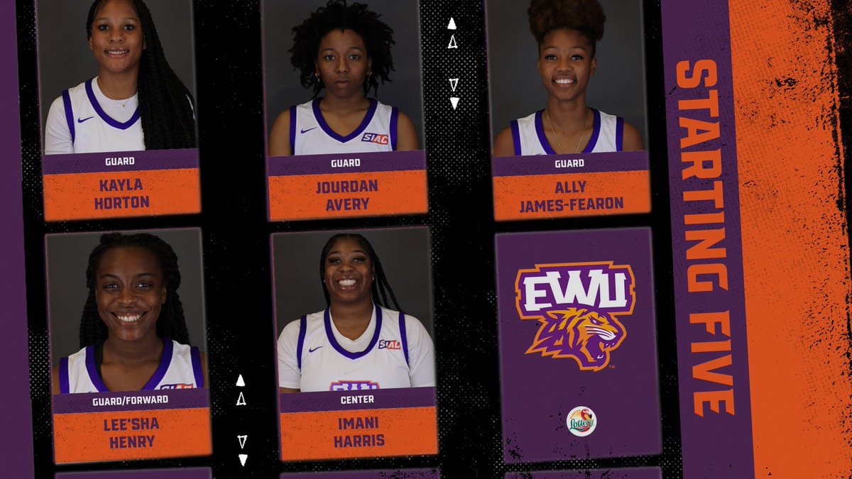 EWU_Athletics's tweet photo. Today's @FloridaLottery @EWU_WBB Starting Five vs. @ECSUVikings. Tipoff is at 3pm and you can watch the contest live on our YouTube Channel. #FinishBusiness! #TigerPride!🐅🏀 https://t.co/g2ISFYoCE0