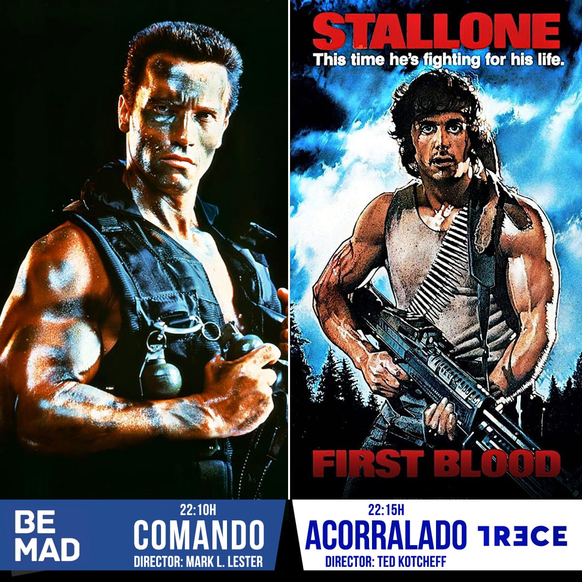 JaviMutante's tweet photo. Esta noche tenéis una cita ineludible con alguno de estos dos jefones. Son dos de los pilares de la E.G.B de cualquier chaval ochentoso. Toca decidir entre #JohnMatrix o #JohnRambo. Sabemos lo difícil que es elegir entre Papá o Mamá pero nadie dijo que la vida fuera fácil🤣❤️ https://t.co/2fOEloIfNG