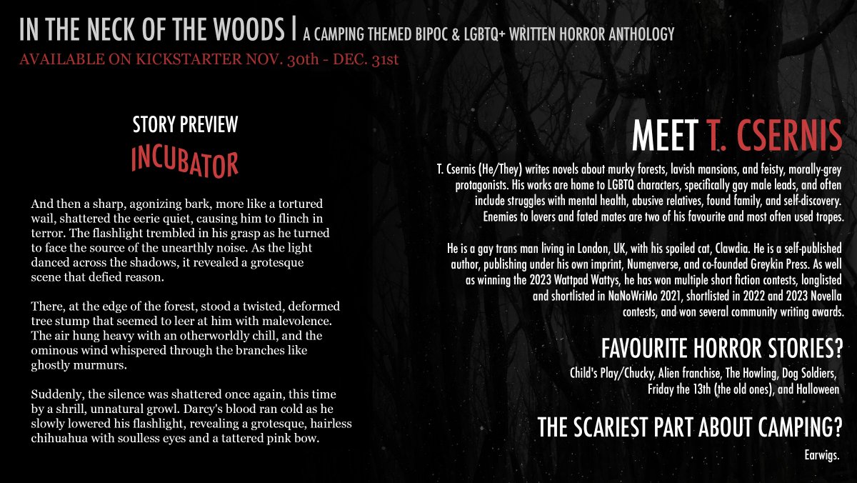 Let's take a look at our final preview for In the Neck of the Woods! Today we have Incubator by the incredible <a href="/TateCsAuthor/">🦇 🐺 T.Csernis🌹🏳️‍🌈</a>