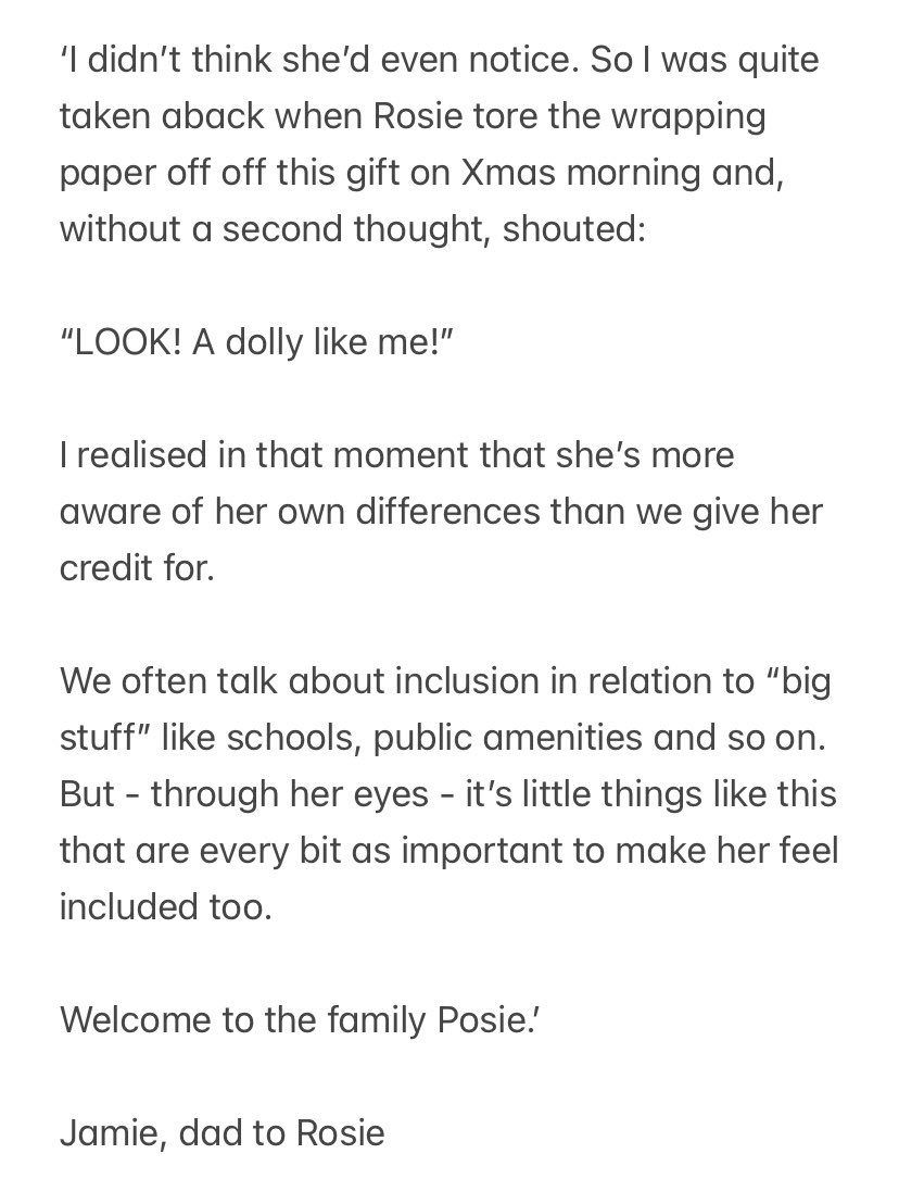 “LOOK! A Dolly like me!”

#Representation #Inclusion #DownSyndrome #WouldntChangeAThing