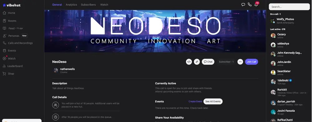 Come join our creator (@)nathanwells on (@)Vibehut vibehut.io/rooms/65907380…
We'll be on for a bit if anyone wants to talk NeoDeso (or just Deso/crypto in general).
