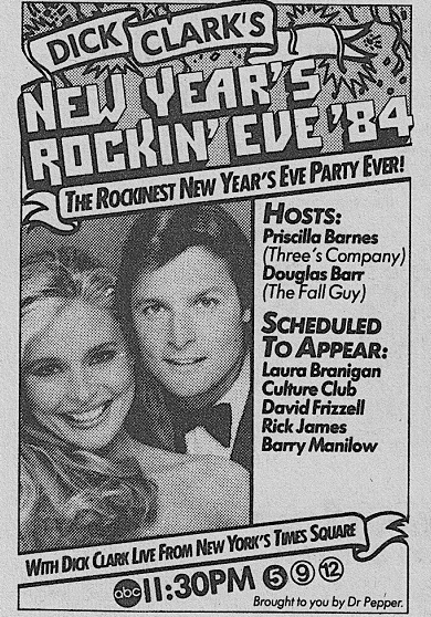 Dec 31, 1983: 40 years ago, Dick Clark's New Year's Rockin' Eve was hosted by Priscilla Barnes @PriscillaOnTV & Douglas Barr. #80s