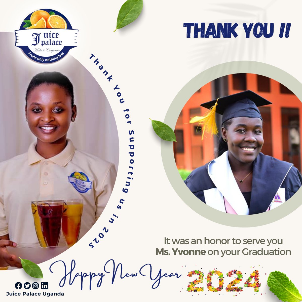 JuicePalaceug's tweet photo. Kudos to you for hiring us in 2023
We wish you a fantastic fruity new year 2024 full of Joy, Merry not forgetting party times to make it Corporate with you.

JUICE Palace Uganda
#juicepalaceug
#depalacecoffee 
#mikoloug 
#weddings 
#mywedding 
#brideandgroom https://t.co/bUQDxAu3ju