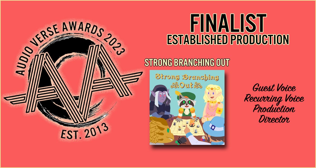Audio Verse Awards (@audioverseawrds) on Twitter photo CHECK OUT OUR FINALISTS! <a href="/StrongBranchPro/">StrongBranchPro.bsky.social</a> "Strong Branching Out" An actual-play podcast that features a different audio drama creator each episode. VOTE HERE: audioverseawards.net/vote/
#audioverseawards #audiofiction #audiodrama #fictionpodcast CHECK OUT OUR FINALISTS! <a href="/StrongBranchPro/">StrongBranchPro.bsky.social</a> "Strong Branching Out" An actual-play podcast that features a different audio drama creator each episode. VOTE HERE: audioverseawards.net/vote/
#audioverseawards #audiofiction #audiodrama #fictionpodcast