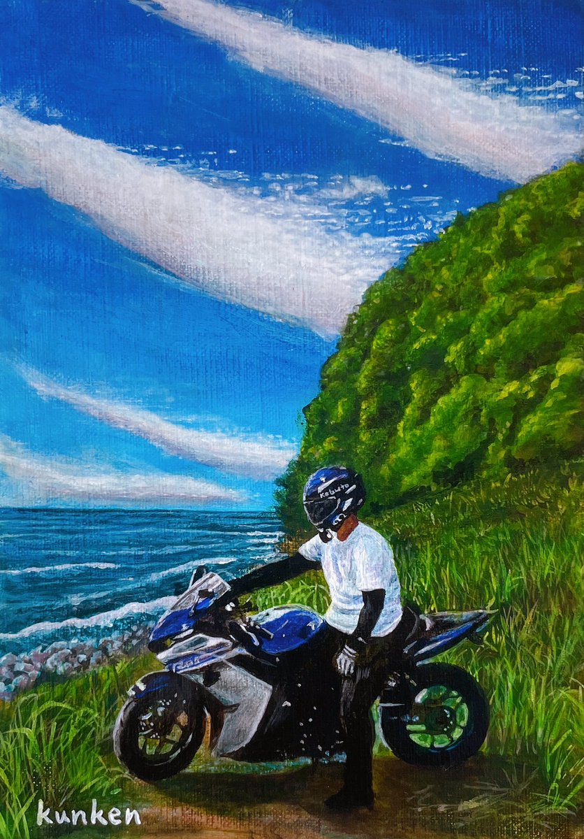 0921_kenken's tweet photo. 絵画オーダー作品
アクリル画　SMサイズ（22.7cm×15.8cm）

2023年最後のオーダー作品、
素敵なご依頼、誠にありがとうございました🙇🏻✨✨

#オーダー絵画 #kunken #luckeypen工房  #バイクのある風景画 https://t.co/iDmq3E645e