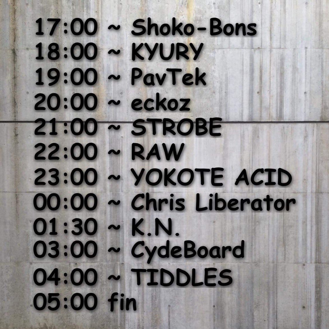 fliptechno's tweet photo. Tonight !!

↓↓↓↓

THE REBELS Presents
“Stay Up Forever × MASS New Years Eve Special!!!”
@Sobataro cafe(奥多摩）
2023/12/31(sun) 17:00 ~ 翌5:00

SPECIAL GUEST DJs:
Chris Liberator
TIDDLES

DJ's:
K.N.
CydeBoard
eckoz
KYURY
RAW
PavTek
Shoko-Bons
STROBE
YOKOTE ACID https://t.co/Zxf8vtAPrc