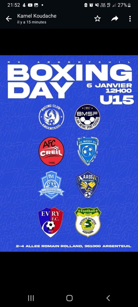 panamefoot1's tweet photo. Rdv le 6 Janvier prochain pour un gros plateau U15 à Argenteuil. ⚽ https://t.co/ubCUdZCHuX