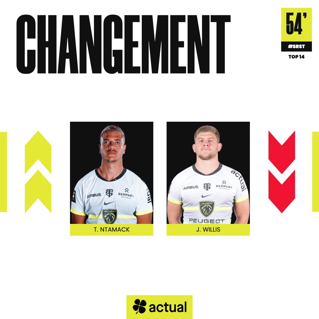 StadeToulousain's tweet image. 🔁 Sorties de N. #Laulala, J. #Marchand &amp;amp; J. Willis, remplacés par J. #Merkler, G. #Cramont, T. #Ntamack.

⏱️ 54'

#SRST