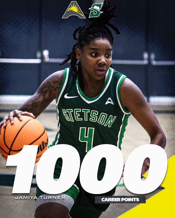 .@StetsonWBB's Jamiya Turner is a part of the 1⃣,0⃣0⃣0⃣ career point club ‼️🏀🤩👏 #ASUNWBB | #ASUNBuilt | #GoHatters