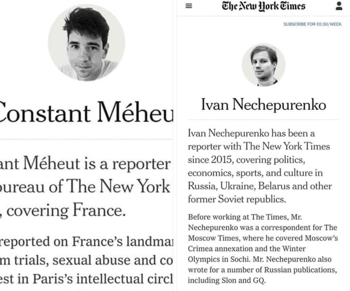 So here are journalists who write all that anti-Ukrainian bullshit in @nytimes . The one was raised in StPetersburg and was the corredpondent of Moscow Times, the other one graduated from MGIMO. Knowing russians I would not be surprised they are Kremlin’s agents.
