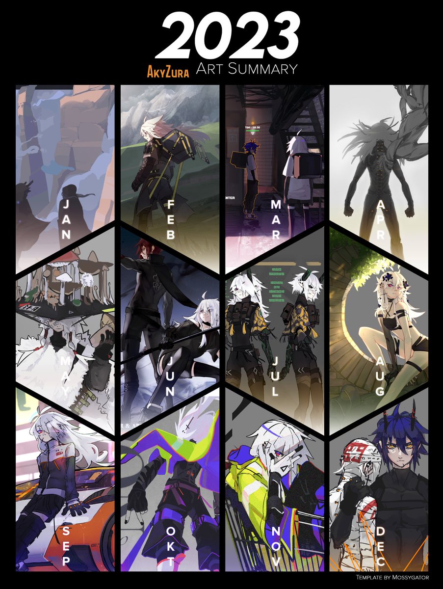 WOOOO here’s my #2023artsummary ! 

I’ve accomplished a lot of things this year, and I hope I’ll do even better in 2024 ! 
Which artwork is your favorite one??