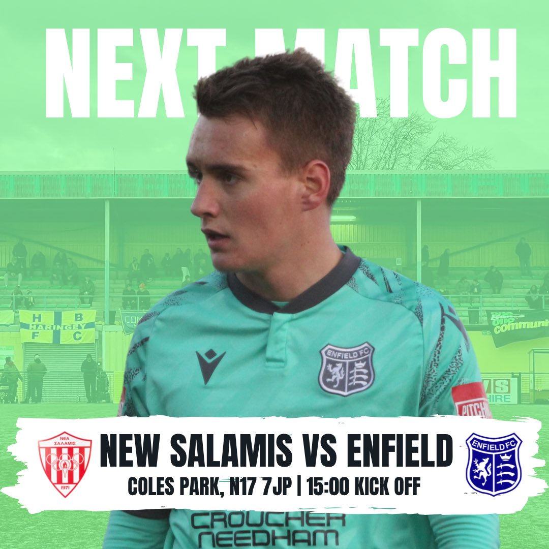 Enfield FC (@enfieldfc) on Twitter photo πππ πππππ πππ π
πππππππ
On Monday we travel Coles Park (Haringey Borough) to face New Salamis in the Isthmian North Division.
We look forward to seeing as many of you there as possible to get behind The Eβs in our first game of 2024!
#OnlyOneEnfield πππ πππππ πππ π
πππππππ
On Monday we travel Coles Park (Haringey Borough) to face New Salamis in the Isthmian North Division.
We look forward to seeing as many of you there as possible to get behind The Eβs in our first game of 2024!
#OnlyOneEnfield