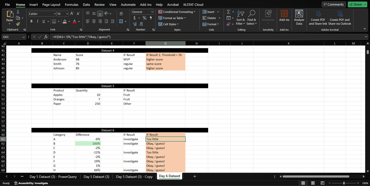 TDolly9's tweet photo. Day6🔔
Learned Conditional formatting in Excel and how to use IF statements to make comparisons. A few datasets were provided for practice and I explored the best way I could think of. 
@Codevixens 
#Cdv20daysofdatachallenge
PS: I'll be back with Day 5 updates :) https://t.co/WzTqzEIVvp