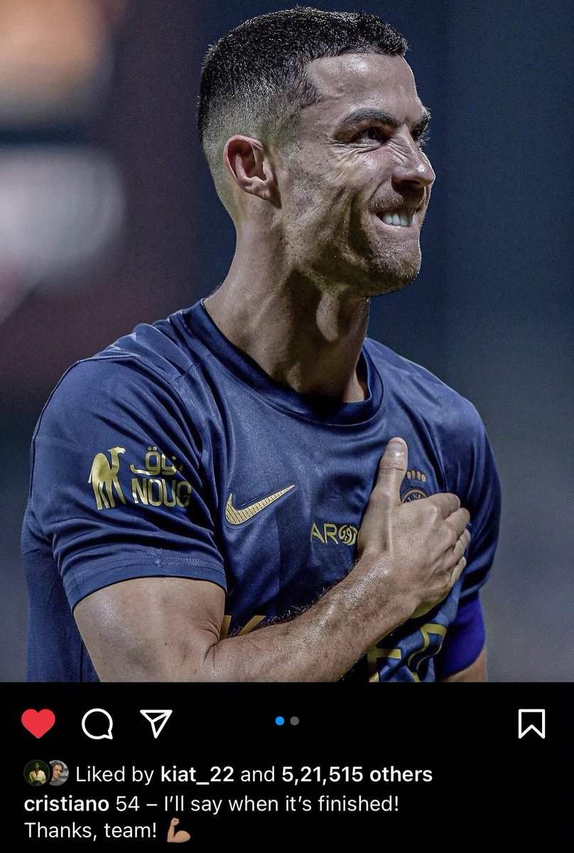 ActuFoot_'s tweet photo. « 54. Je le dirai quand ce sera fini ! Merci l'équipe. »

Cristiano Ronaldo sur IG. 🐐