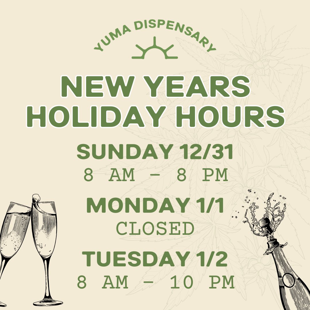 How is it about to be 2024 already?! 🤯 As a reminder, we'll be closing early at 8 PM on Sunday 12/31, closed Monday 1/1, and back to regular hours Tuesday 1/2 🕙 We have ALL of your cannabis essentials to ring in the New Year the right way here: bit.ly/482KdHe
