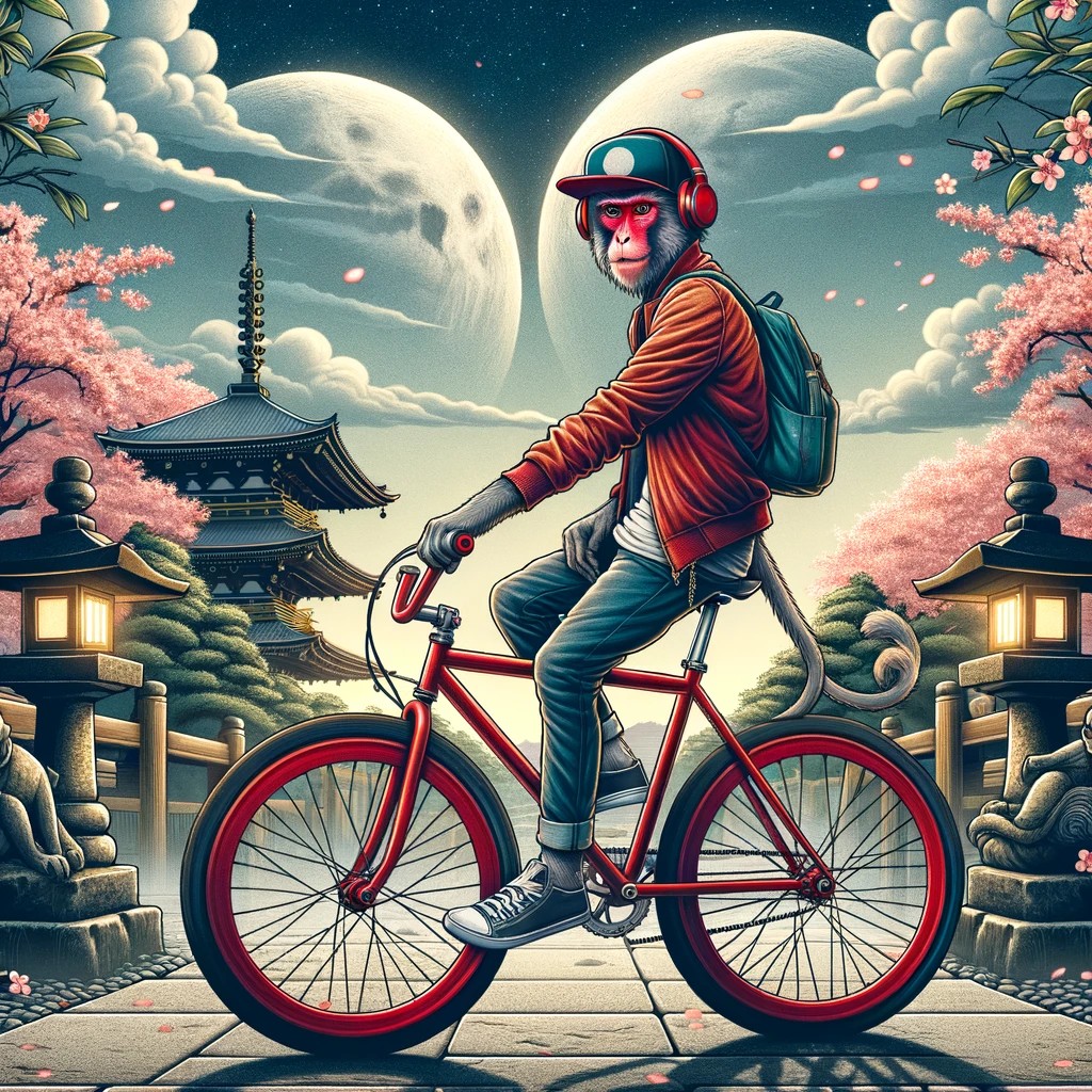 lenkerband's tweet photo. Monkey in japan with two moons (1984). Aoi Sakura (葵桜) VI/2023 https://t.co/ZgPaoxiYRa