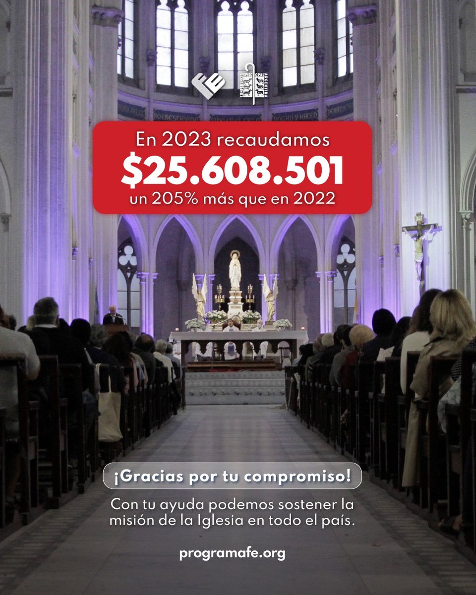 EpiscopadoArg's tweet image. #Balance2023 | El 2023 fue muy importante para el crecimiento del #ProgramaFE. Gracias al
aporte de más de 1000 donantes, @Programa_FE puede ayudar a sostener las diócesis, parroquias y seminarios de todo el país.
Conoce más sobre logros en: programafe.org