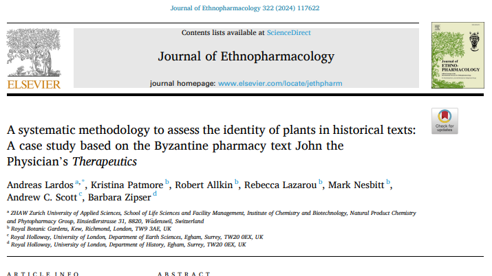 A nice end-of-year present: the lead paper from our project 'Plants and minerals in Byzantine popular pharmacy. A new multidisciplinary approach' is out - and Open Access. Do take a look: doi.org/10.1016/j.jep.… #HistMed #PharmHist