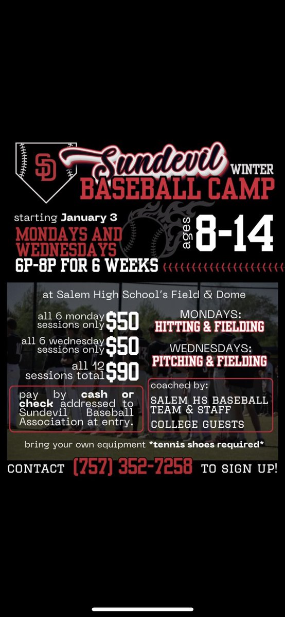 strader_logan's tweet photo. Culture is a huge part of baseball. As another way to leave my mark on Salem’s program, I came up with the idea and helped develop a youth baseball camp with my coach. This camp will be held twice a year and will become a part of Salem tradition. 

Sundevil Baseball Winter Camp https://t.co/Zc2NRn5nCn