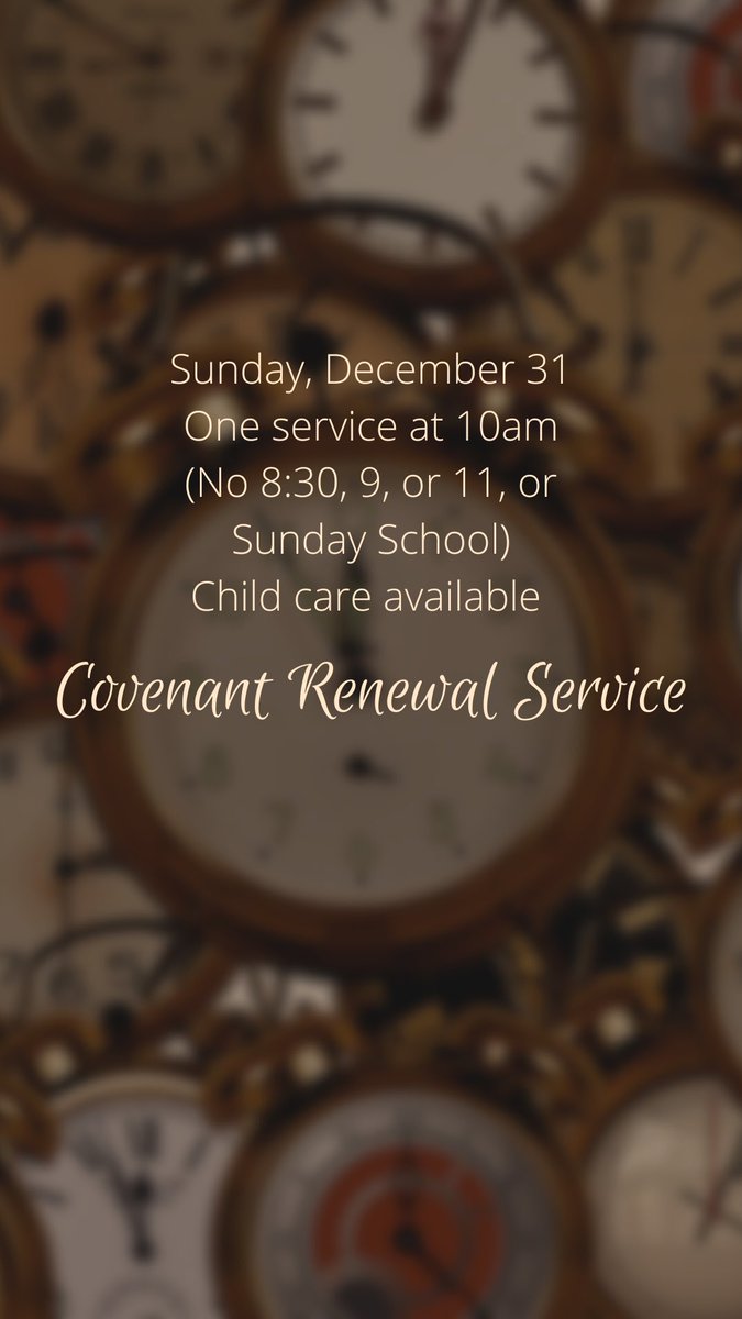 In 1780, John Wesley is thought to have originated the Covenant Renewal service. We invite you to to experience this New Year’s tradition tomorrow. From Wesley, on the service: “It was, as usual, a time of remarkable blessing.” Worship in the Sanctuary and online at 10am.