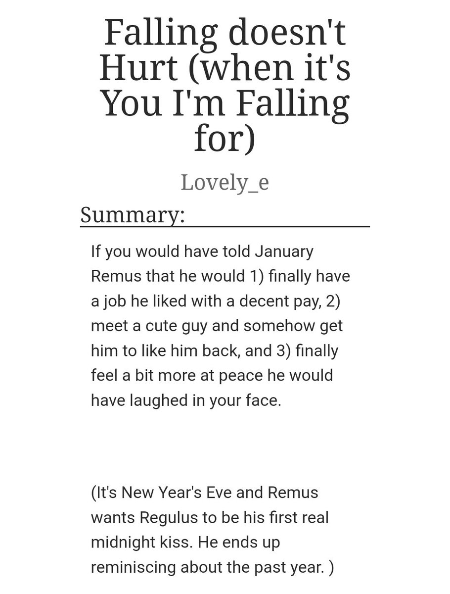 marauderseri's tweet photo. Falling doesn't Hurt (when it's You I'm Falling for)

-moonwater/moonseeker
-Remus thinks back on their year together
-New Year's Eve 
https://t.co/QPOZh8pKQq

@maraudersfest #marauderschristmas #MCDAY12 https://t.co/tmUlaYrk38