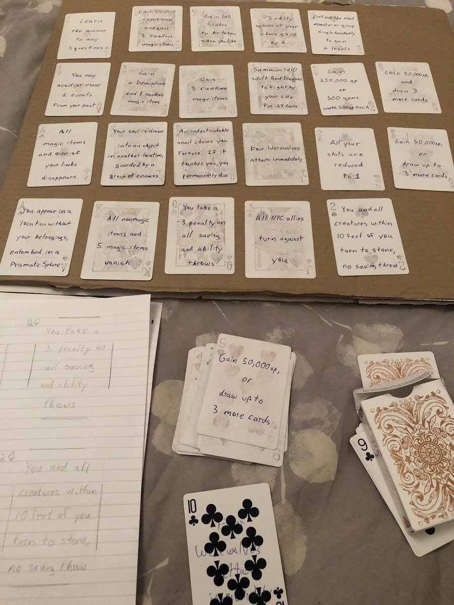 dragonmotherk's tweet photo. The Epic Level Deck of Many Things is complete! Hereโs a few build process pics, Iโm pretty happy with how it turned out ๐
#dnd #dungeonsanddragons #epicleveldeckofmanythings #domt #fun #beagooddm #sidequestsfixeverything #awesome https://t.co/S9KaeytwyN