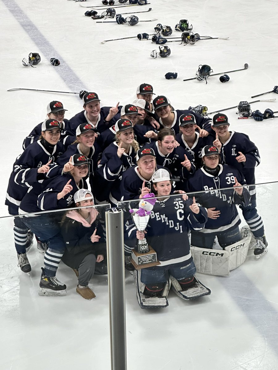 girlshockeyBHS's tweet photo. Your New Hope Holiday Classic Champion Bemidji Lumberjacks!! Congrats to Megan Berg, Mya Lundeen and Bailey Rupp on being named to the All-Tourney Team. Next up Warroad at home Tuesday. https://t.co/gjCqWVKdW0