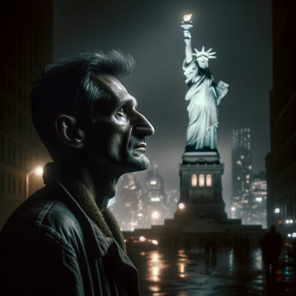 ArtLb23's tweet photo. #vss365 #depravity
The Statue of Liberty stood tall, but Ivan saw only shadows at its feet. Fleeing #Ukraine's turmoil, he found a different kind of depravity on #American streets – exploitation masked as opportunity. His heart ached for home, but he was determined to rise above, his resilience a beacon in the night.