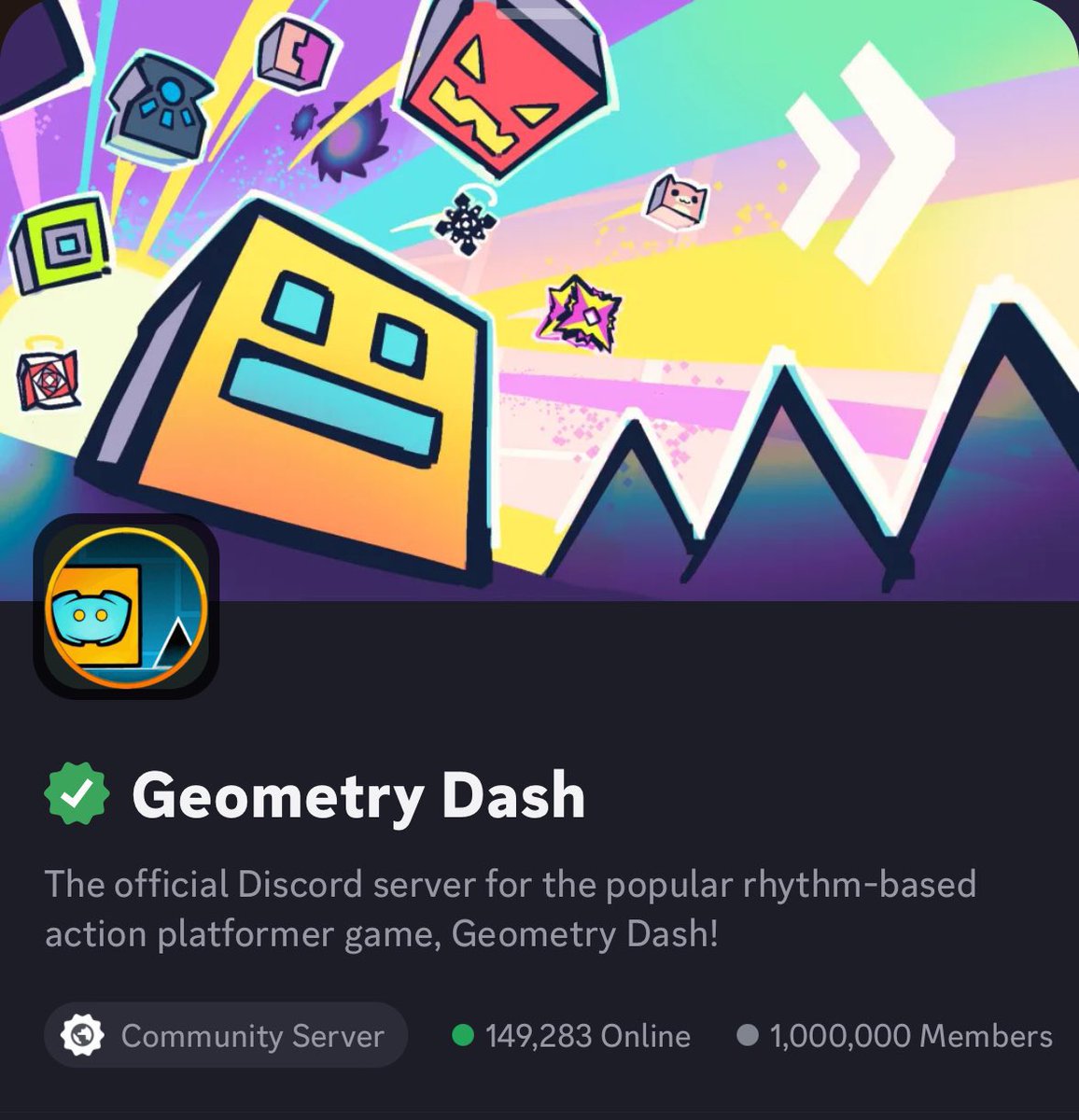 today_gd's tweet photo. The Geometry Dash server reaches 1,000,000 members on Discord. https://t.co/oqxP3pXz2g