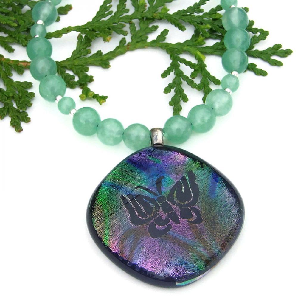 Beautiful Color-shifting #Butterfly #Dichroic Glass Pendant #Necklace w/ Green Aventurine #Gemstones! bit.ly/ButterflyDance… via @ShadowDogDesign #ShopSmall #Handmade #ButterflyNecklace