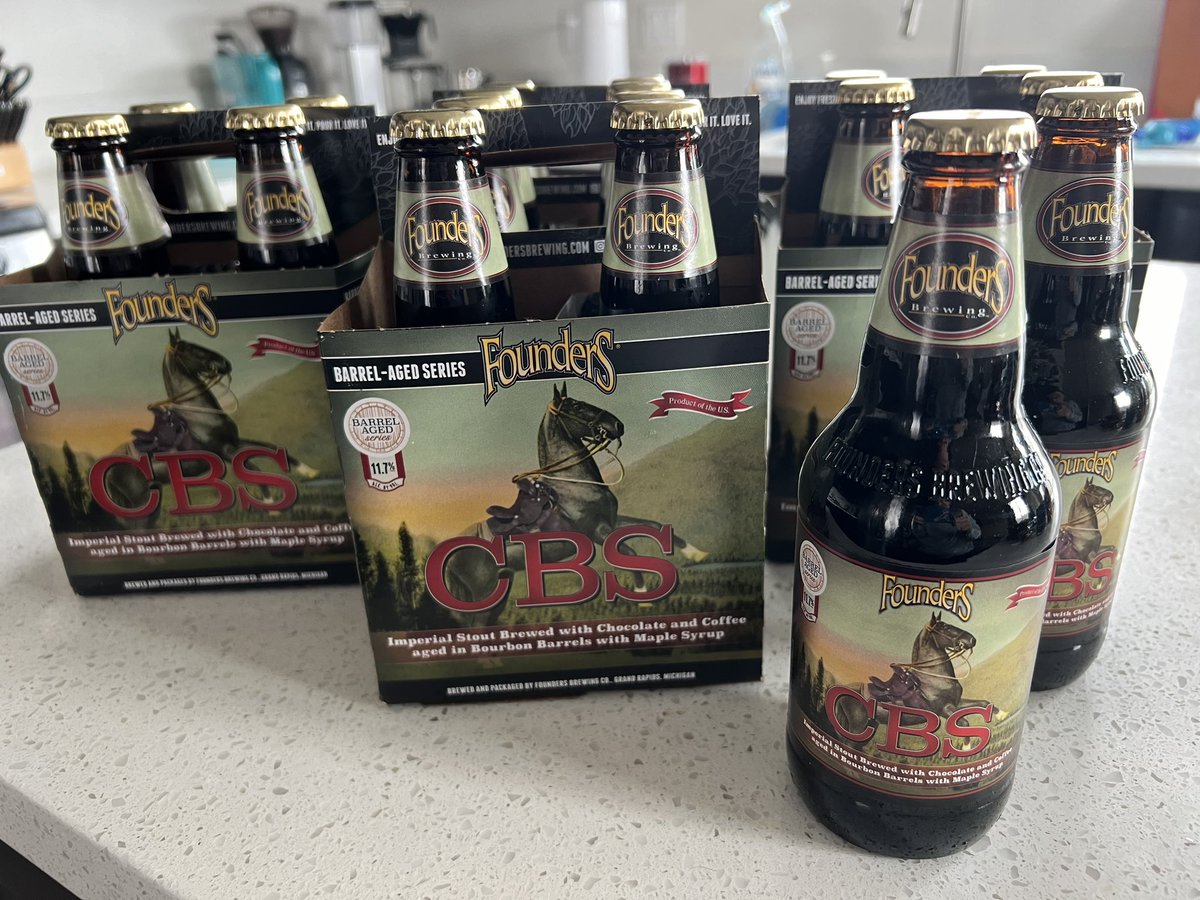 astrogerly's tweet image. That magical moment when your absolute favorite beer is re-released for the first time since 2019. We drove to get it and cleaned them out… oops! 🙌🏼🍻😍 #founderscbs #foundersbrewing #brewedforus #craftbeer