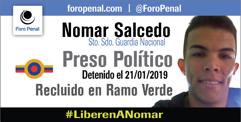 Nomar Salcedo, Sargento Segundo de la Guardia Nacional, privado de libertad con fines políticos el 21/01/2019.- #LiberenANomar Venezuela