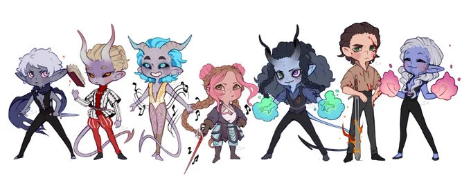 i finally finished me and my friends' tavs!...+ the one friend who as a first run did a Dark Urge, so i guess next time, when i'll draw our dark urges, i'll draw his tav o(-(guess their classes now#tav #bg3 #BaldursGate3 
