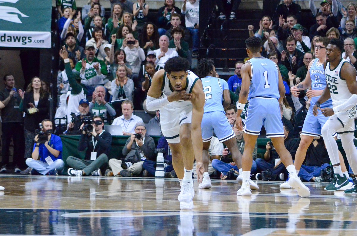 SSR_MSU's tweet photo. Michigan State Basketball pulled away from Indiana State in a physical matchup 87-75. Tyson Walker led all scorers with 22 points as Malik Hall also had a solid night with 18 points, 8 rebounds, and 5 assists. Up next, the Spartans will face Penn State at the Breslin Center. https://t.co/4LRnvK9jHi