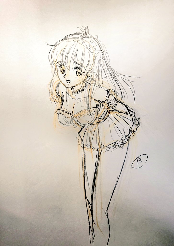 大晦日に ナニヲヤッテルンダ  いやそのF崎詩織のパーティードレスを描いてみるかでゴニョゴニョしてたら、ラフが3つになっちゃった。  どれか一つ、カラーにしてみよう。