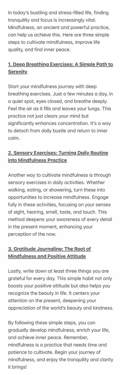 How Can You Transform Your Life with Simple Mindfulness Practices?

#Mindfulness #InnerPeace #LifeQuality #DeepBreathing #SensoryAwareness #GratitudeJournaling #MentalHealth #WellnessJourney #PositiveMindset #LivingInTheMoment